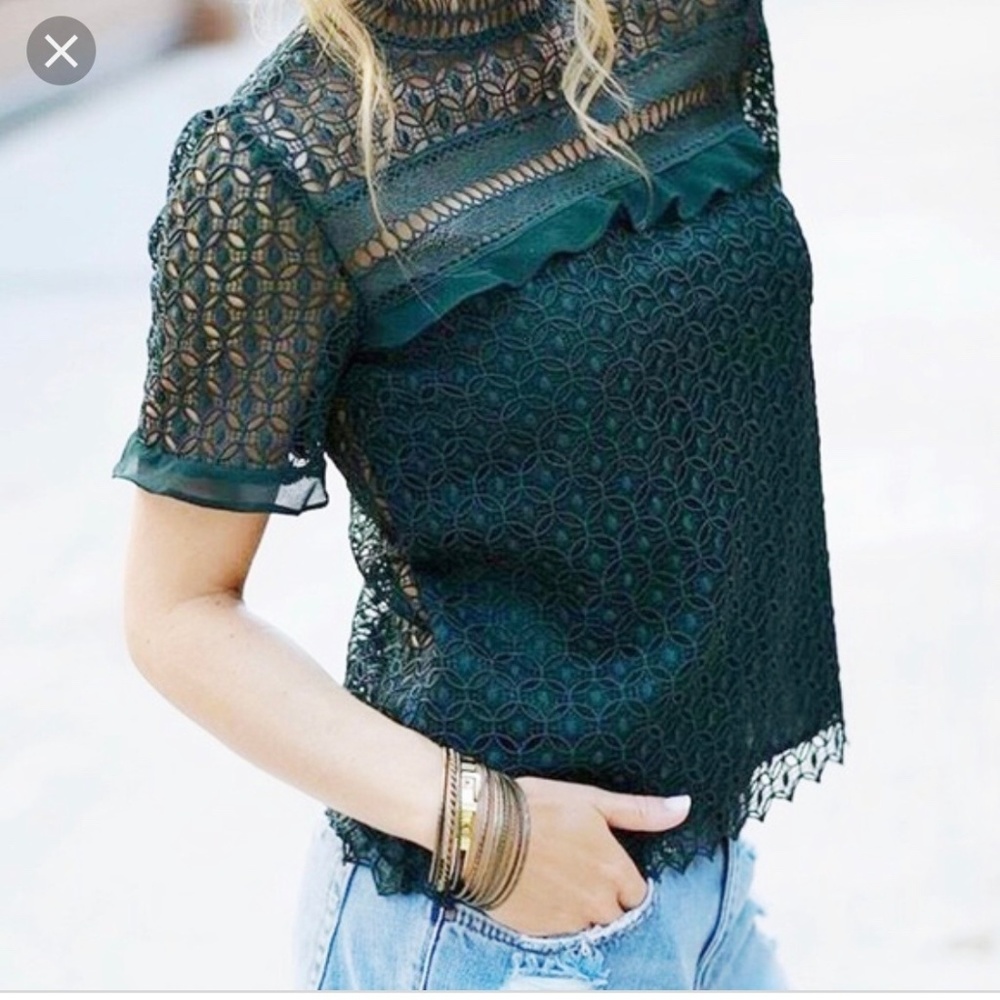 Zara Bottle Green Lace Guipure top